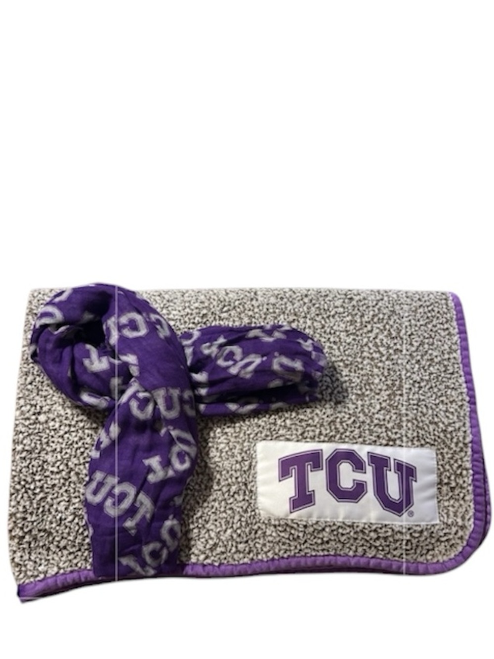 TCU Purple & Gray Sherpa Blanket & TCU Logo Infinity Scarf